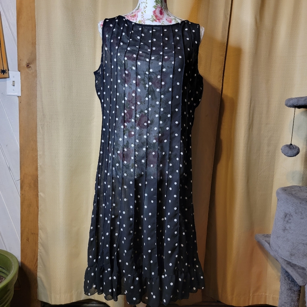 Sandra Darren Sheer Polka Dot Dress, Size 14 petite